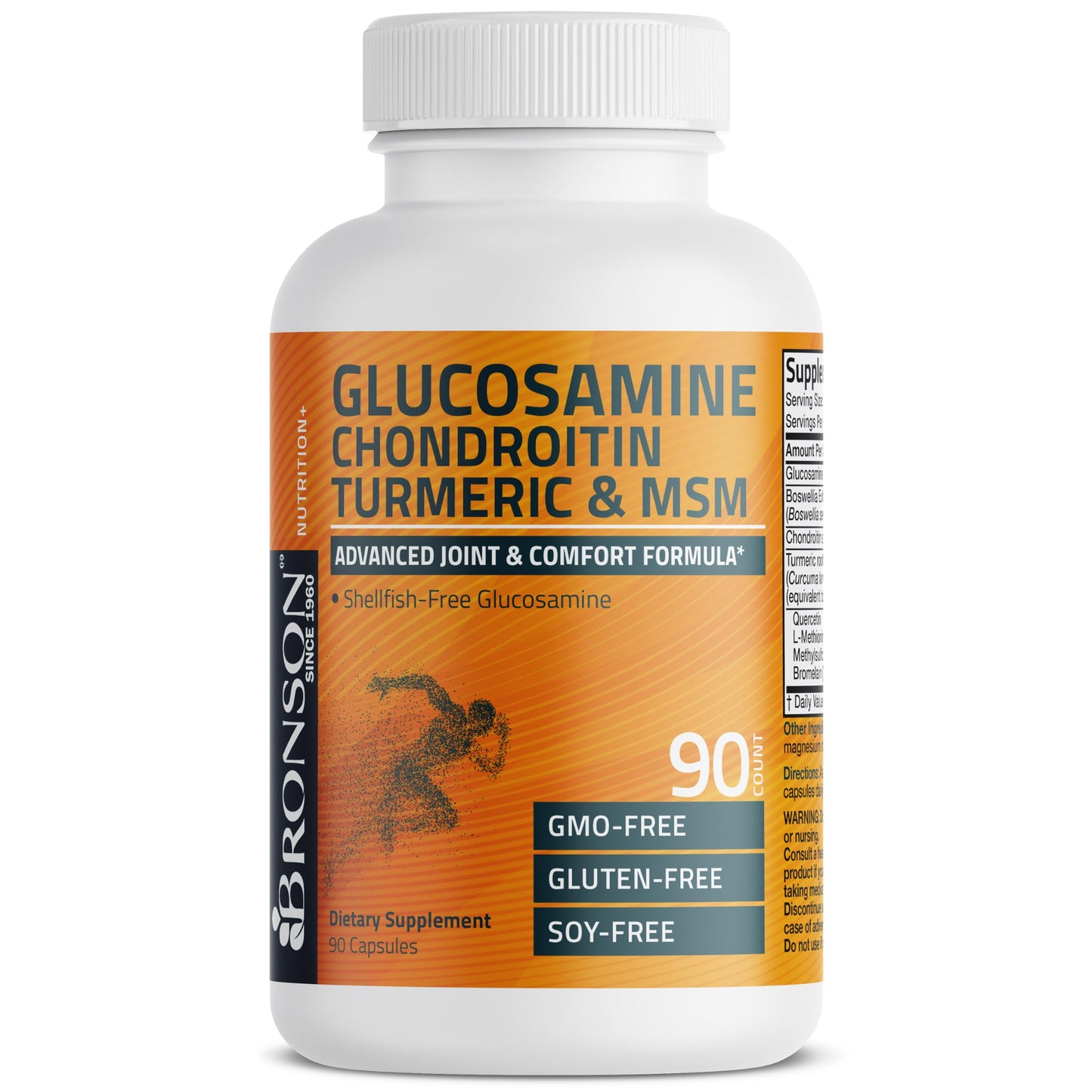 Bronson Glucosamine Chondroitin Turmeric & MSM Joint Support, 60 Capsules | Standardized Boswellia, Shellfish-Free Glucosamine, Mobility & Comfort Support, Non-GMO, Gluten-Free & Soy-Free
