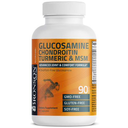 Bronson Glucosamine Chondroitin Turmeric & MSM Joint Support, 60 Capsules | Standardized Boswellia, Shellfish-Free Glucosamine, Mobility & Comfort Support, Non-GMO, Gluten-Free & Soy-Free