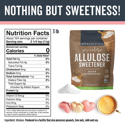 Viva Naturals Allulose Sweetener, 3 lb – Zero Calorie Sugar Alternative, Clean Sweet Taste, No Aftertaste, Ideal for Baking & Sweetening, Keto Friendly, Non-GMO