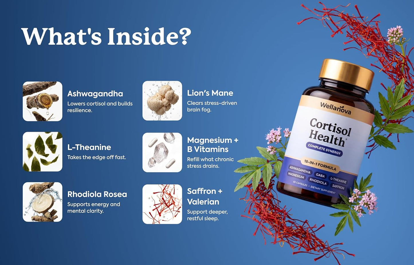Cortisol Supplement for Women - Cortisol Reducer, Manager & Calm | Hormone Balance for Women | Adrenal Support - with Ashwagandha, Rhodiola, L-Theanine, Phosphatidylserine 60 Capsules