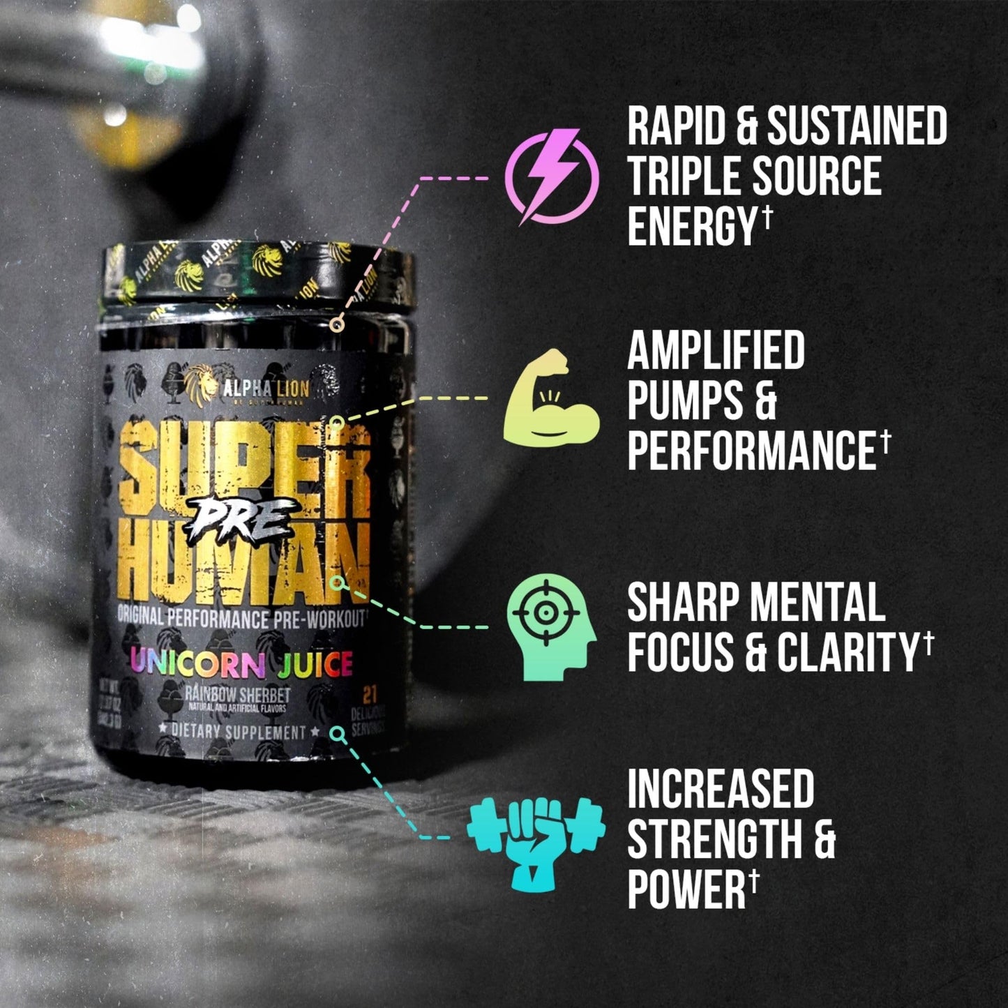 ALPHA LION Superhuman Pre Workout Powder, Beta Alanine, L-Taurine & Tri-Source Caffeine for Sustained Energy & Focus, Nitric Oxide & Citrulline for Pump (21 Servings, Sour Gummy Bear Flavor)