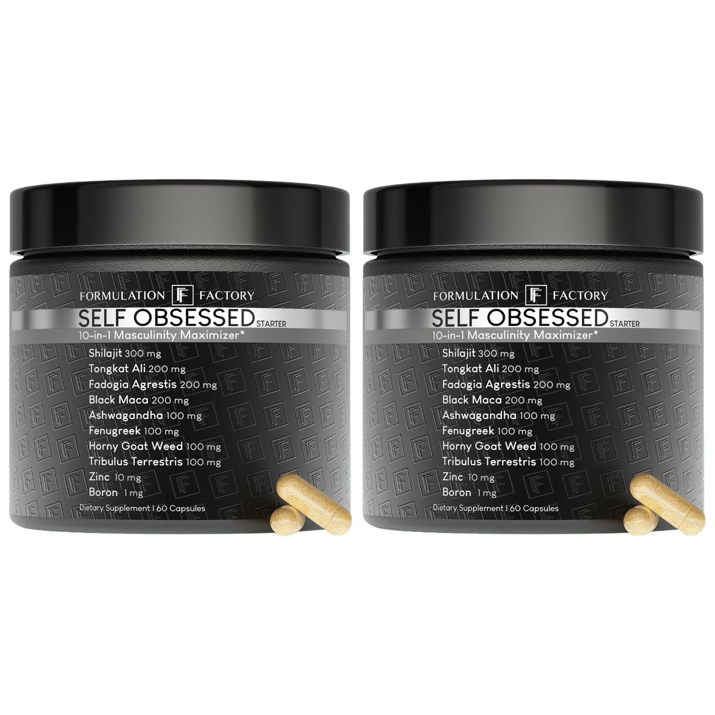 Formulation Factory Self Obsessed 10-in-1 Natural Testosterone Booster for Men, Testosterone Supplement for Men with Shilajit, Tongkat Ali, Fadogia Agrestis, 120 Capsules, 2 Month Supply