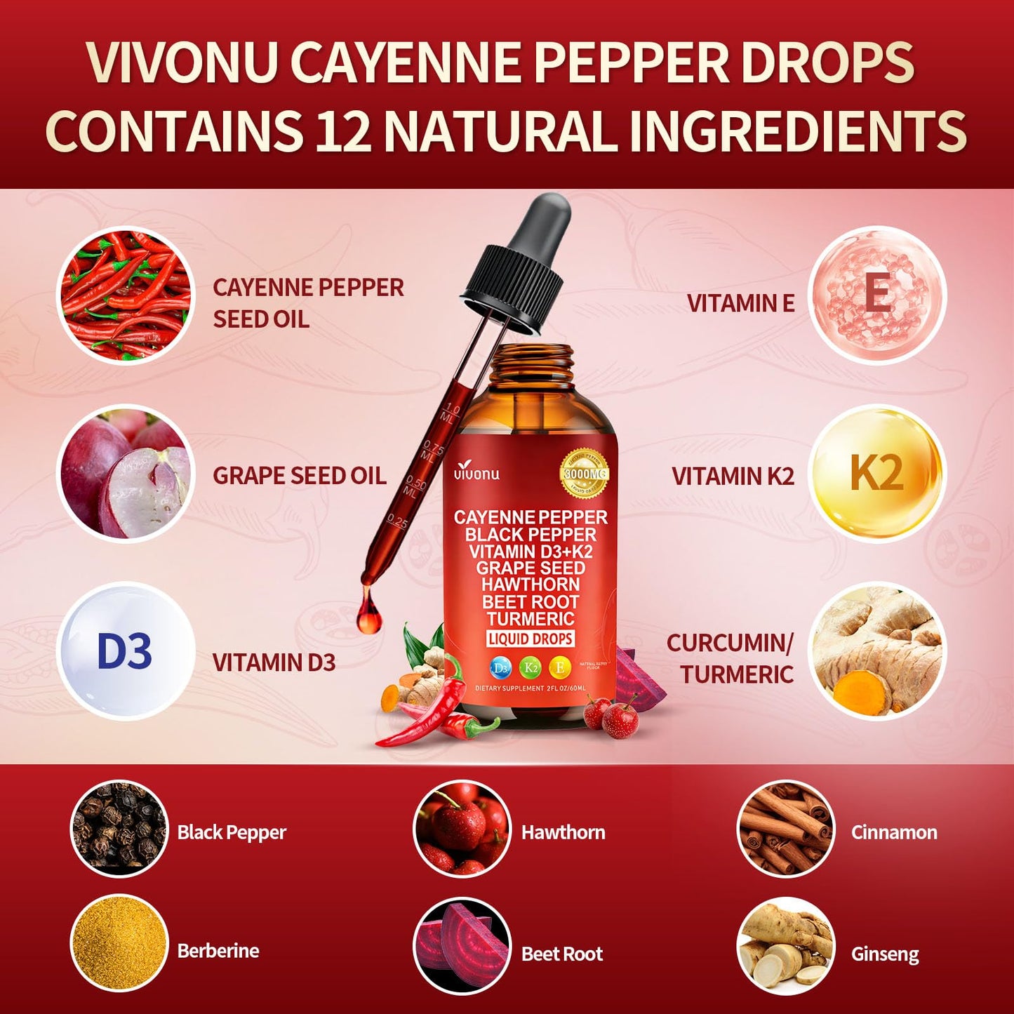 Cayenne Pepper Softgels Supplement, Supports Leg Vein, Heart and Blood Vessel Health, with Vitamin E D3+K2 and Extracts of Grape Seed, Hawthorn, Beetroot, Berberine and Others (Softgels / 1 Bag)
