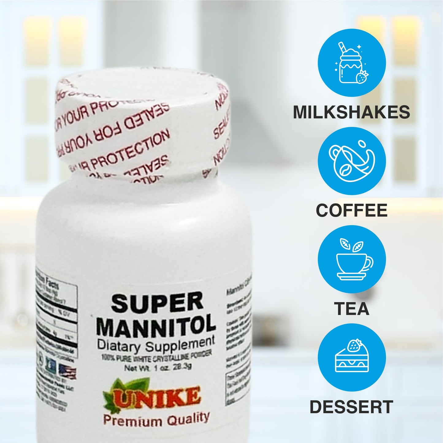 Unike Nutra Mannitol Powder - Mannitol Sweetener, Sugar Substitute, Mannitol Supplement, Natural & Gluten Free, 4g per Servings, Premium Mannitol Powder, 1kg (2.2 lbs) (Pack of 1)