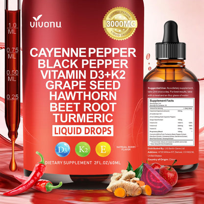 Cayenne Pepper Softgels Supplement, Supports Leg Vein, Heart and Blood Vessel Health, with Vitamin E D3+K2 and Extracts of Grape Seed, Hawthorn, Beetroot, Berberine and Others (Softgels / 1 Bag)