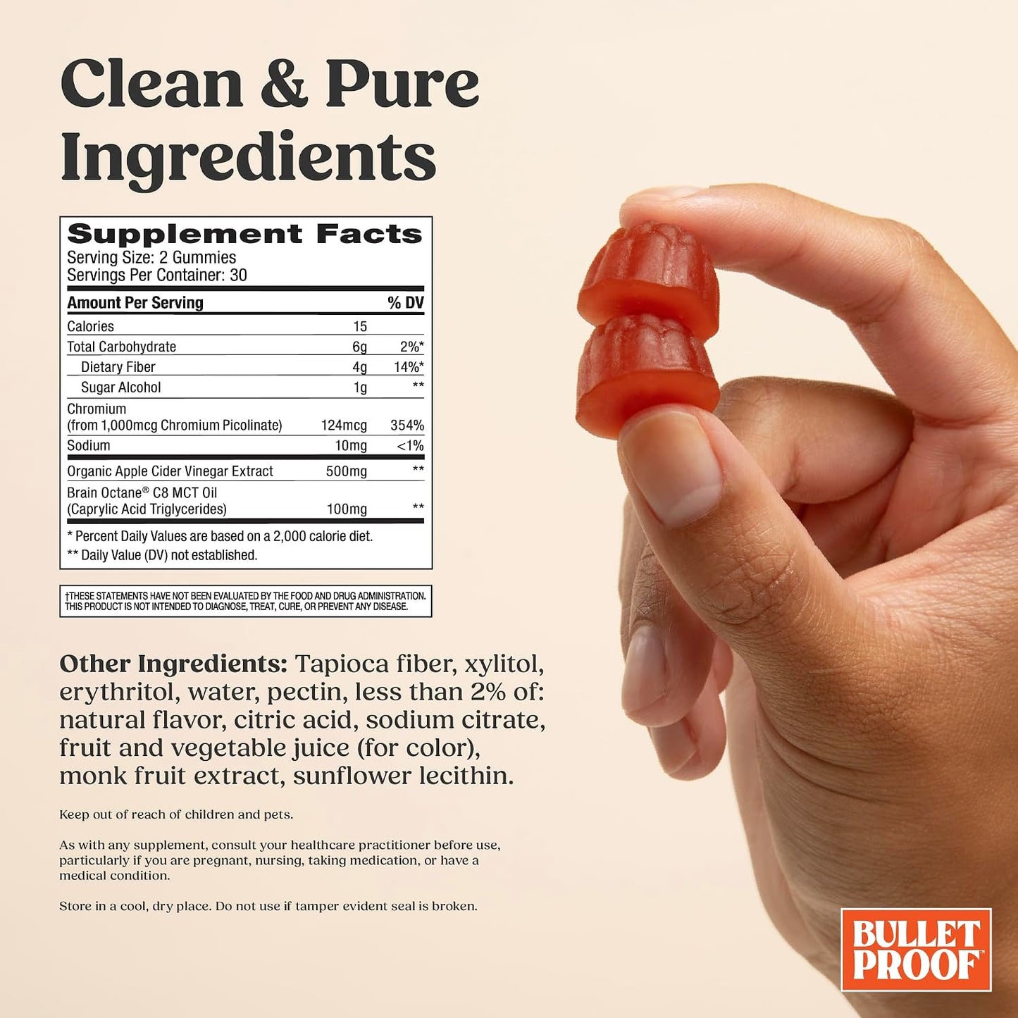 Bulletproof Apple Cider Vinegar Max Sugar-Free Gummies, 60 Count, Keto Supplement for Cravings, Supports Metabolism
