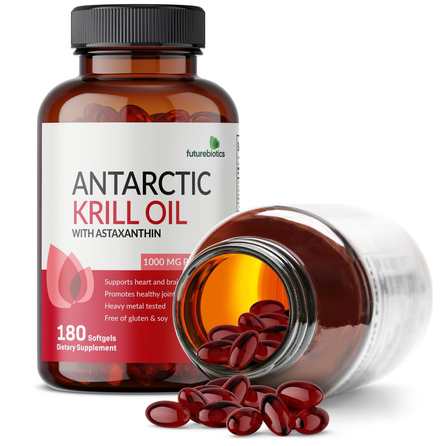 Futurebiotics Antarctic Krill Oil 1000mg with Omega-3s EPA, DHA, Astaxanthin and Phospholipids - Premium Krill Oil Heavy Metal Tested, Non GMO – 90 Softgels (45 Servings)