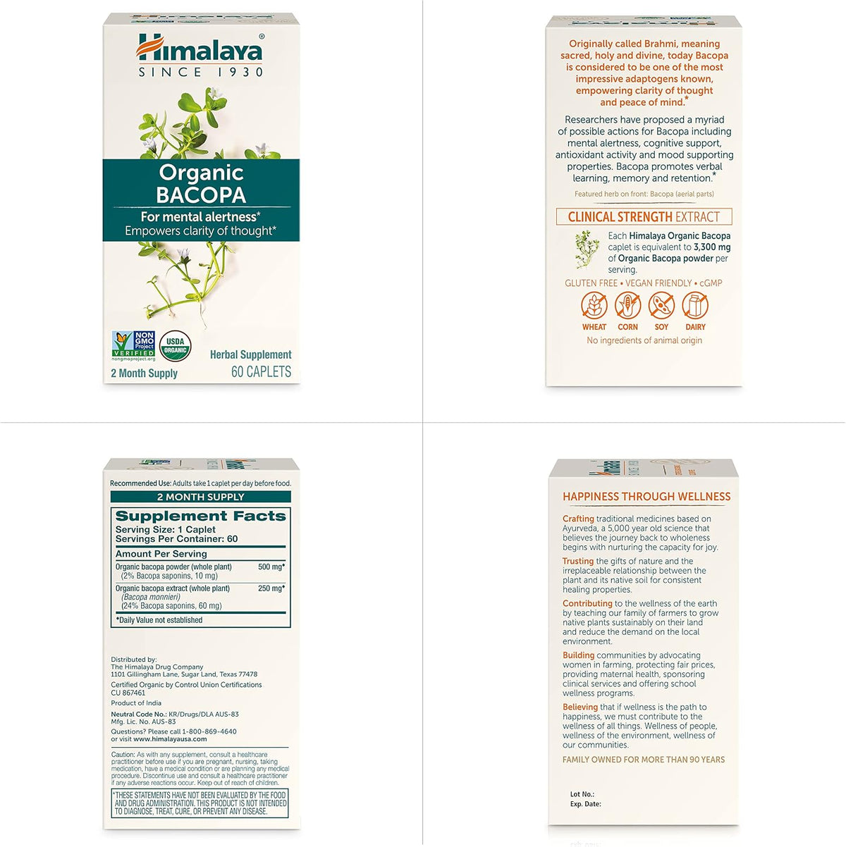 Himalaya USDA Organic Bacopa Monnieri Supplement,750 mg,60 Caplets
