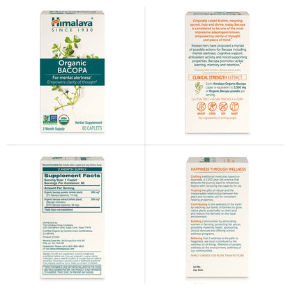 Himalaya USDA Organic Bacopa Monnieri Supplement,750 mg,60 Caplets