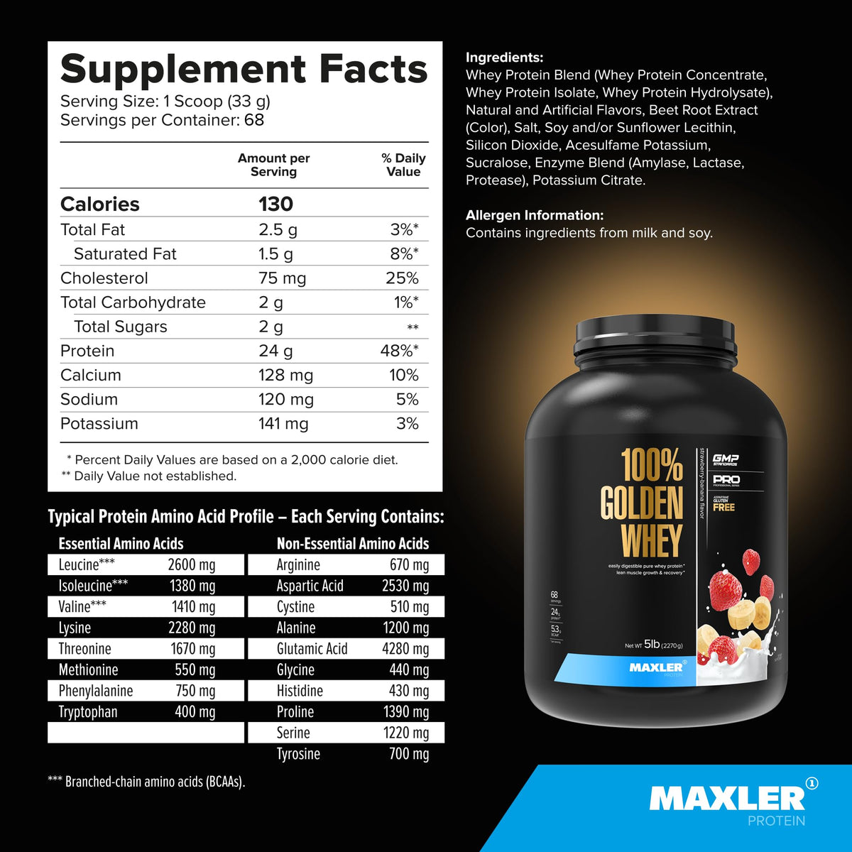Maxler 100% Golden Whey Protein - 24g of Protein per Serving - Premium Whey Protein