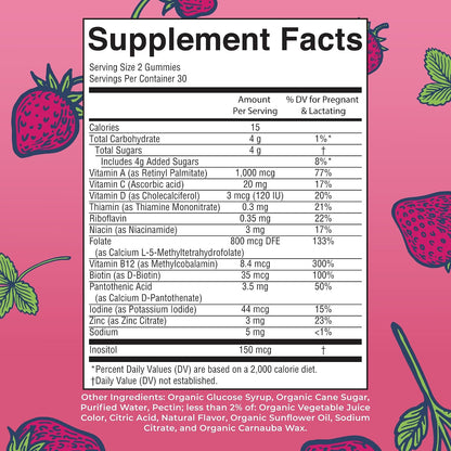MARYRUTH'S Organics Prenatal Vitamins for Women | USDA Organic Prenatal Gummies | Postnatal Vitamins for Women Breastfeeding | Methylfolate 800 mcg DFE | Iodine | Vegan | Non GMO | 30 Servings