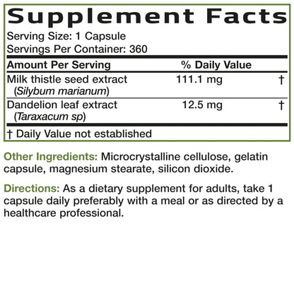 Bronson Milk Thistle Silymarin Marianum & Dandelion Extract, 120 Capsules | 2-in-1 Liver Cleanse, Health, Detox & Antioxidant Support, Non-GMO, Gluten-Free, Soy-Free