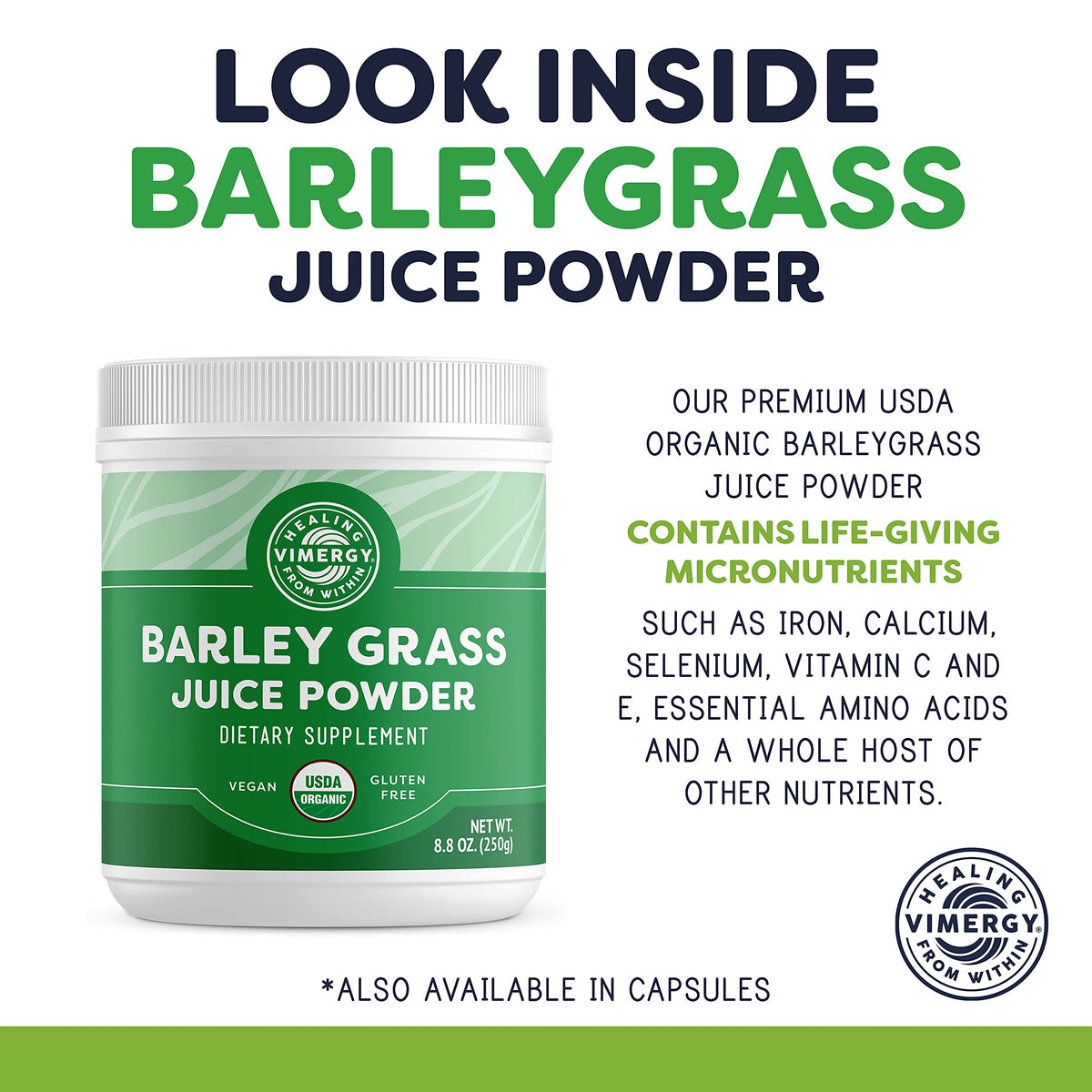 Vimergy USDA Organic Barley Grass Juice Powder, 62 Servings – Super Greens Powder