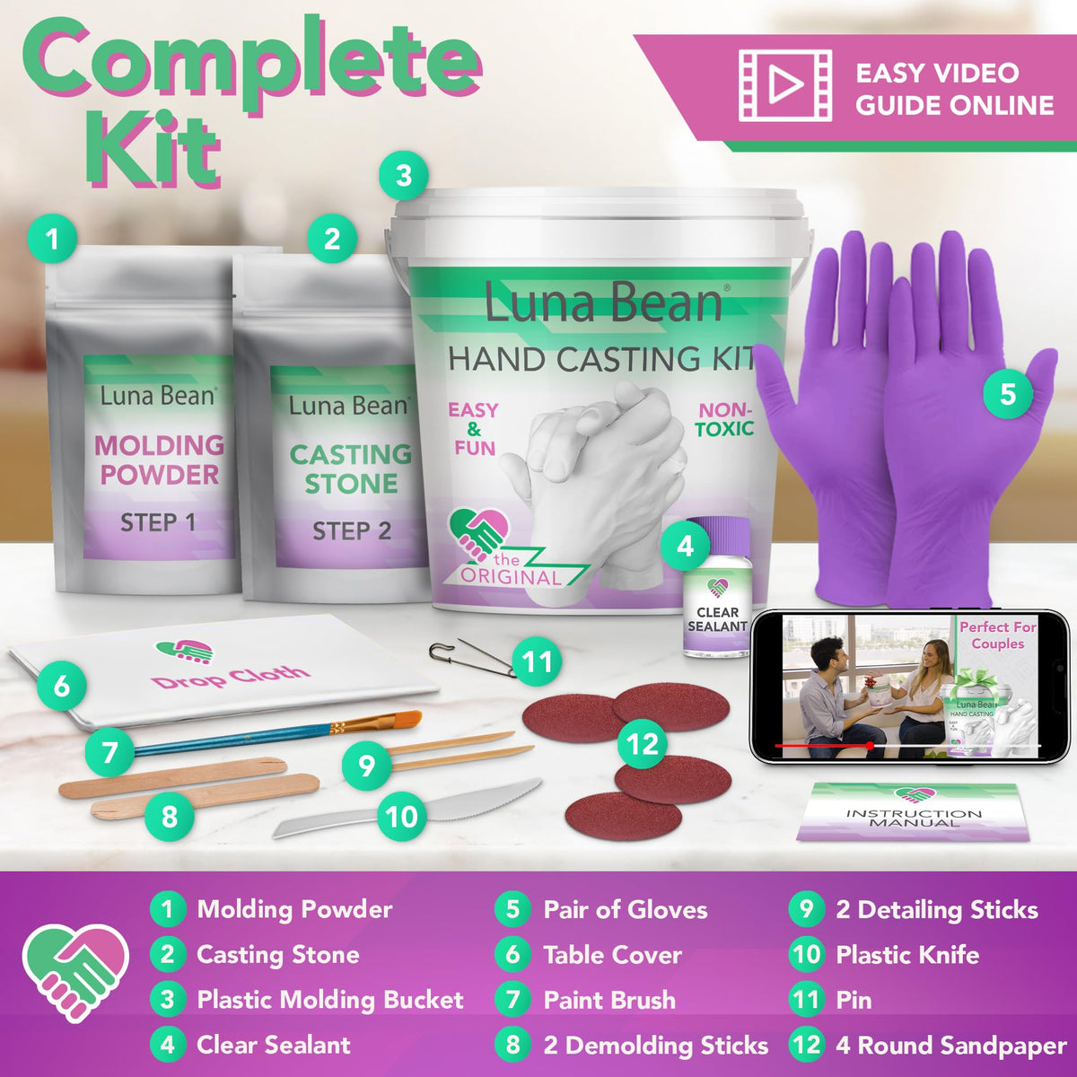 Luna Bean Hand Casting Kit - Unique Couples Gifts for Christmas, Anniversaries