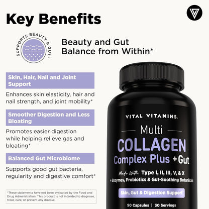 Vital Vitamins Women's Multivitamin 60 ct + Multi Collagen Complex Plus + Gut 90 ct