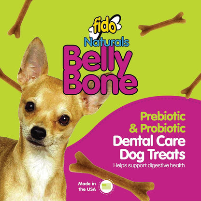 Fido Belly Bones for Dogs, Mini - 21 Count - Yogurt-Flavor Dental Treats for Small Dogs - Plaque & Tartar Control for Fresh Breath - Digestive Support - Made in USA