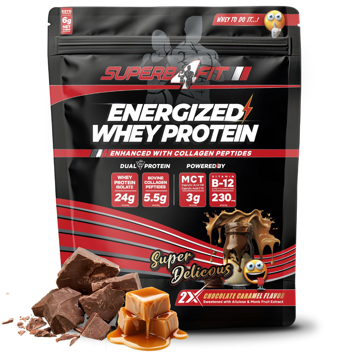 SUPERB4FIT Whey Protein Isolate Protein Keto Powder Chocolate Caramel Protein Shake 