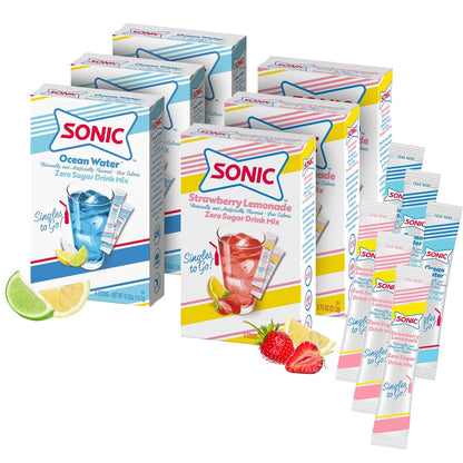 Sonic Singles to Go Powdered Drink Mix, Ocean Water, 6 Sticks per Box, 3 Boxes included (18 Sticks Total)
