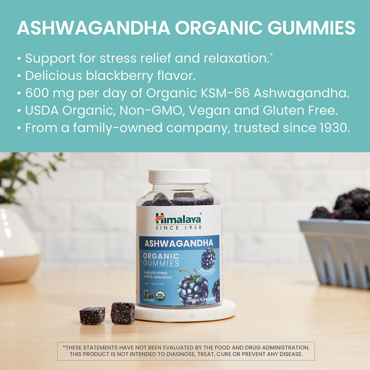 Himalaya USDA Organic Ashwagandha Root, 670 mg, 60 Day Supply, 60 Caplets