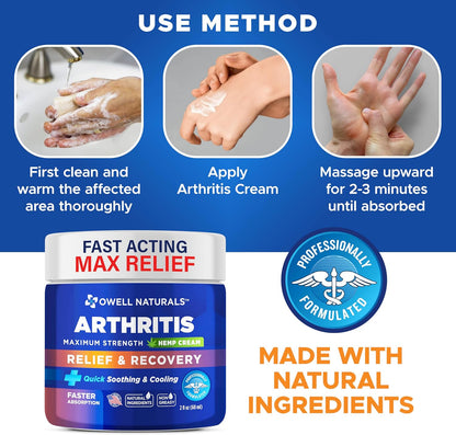 Owell Naturals Joint & Muscle Cream, Deep Penetrating, Maximum Strength Relief & Recovery for Joint & Muscles, Back, Knee, Legs, Hands, 2 Fl Oz