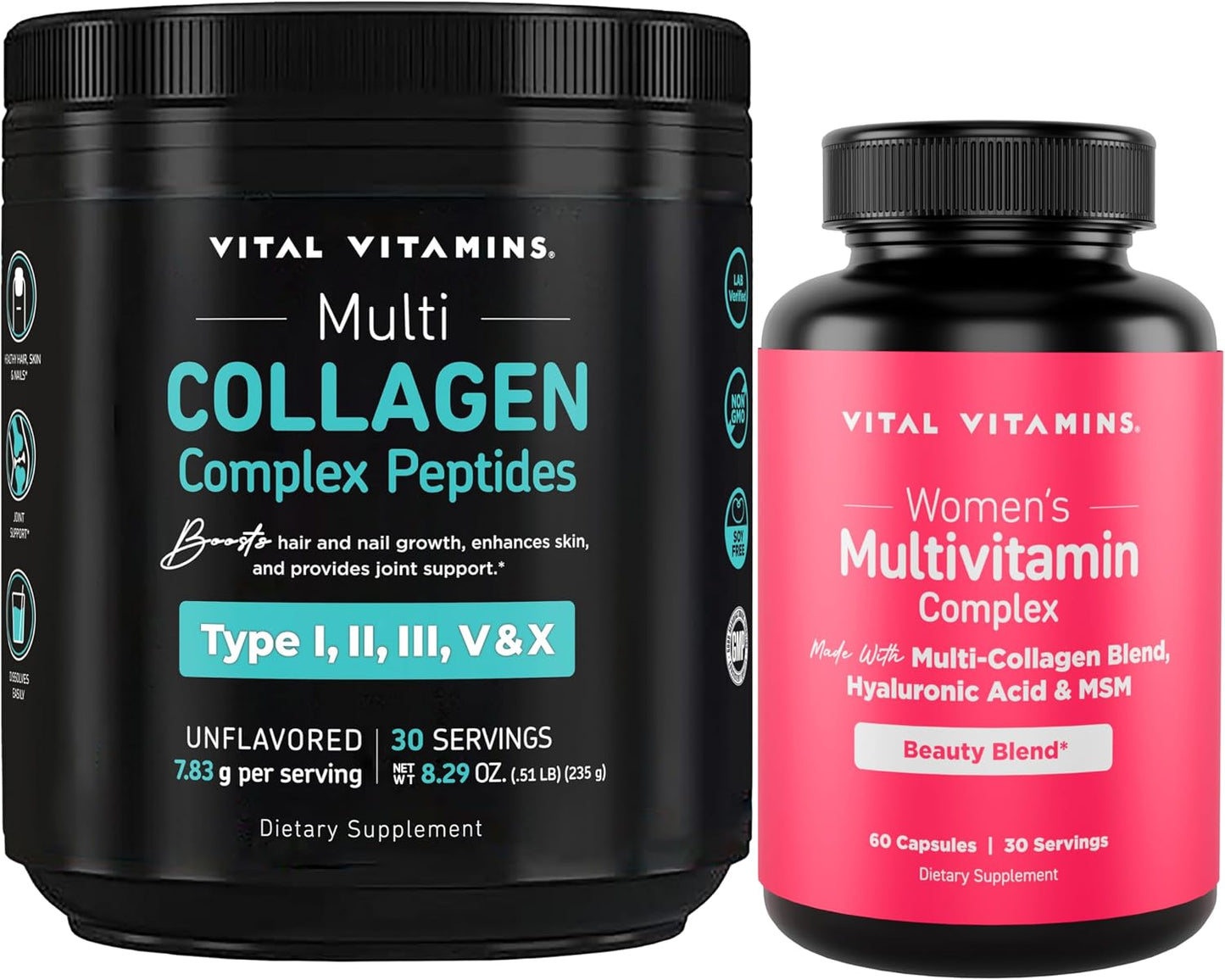 Vital Vitamins Multi Collagen Peptides Powder + Women's Multivitamin Complex