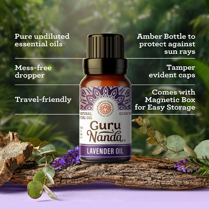 GuruNanda Essential Oils Set – 6 Pack (10mL Each), Lavender, Peppermint, Eucalyptus, Lemongrass, Grapefruit & Ylang Ylang, 100% Natural Aromatherapy Oils for Diffuser, Massage & DIY Candle Making