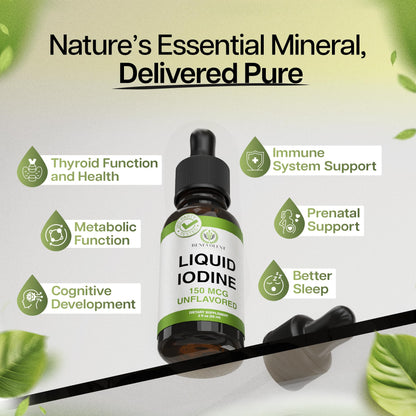Liquid Iodine Drops – 1300 Servings Potassium Iodide for Thyroid, Metabolism & Detox Support – 2X Absorption – 3 Year Supply – USA Made, Gluten Free, Vegan – 2 Fl Oz