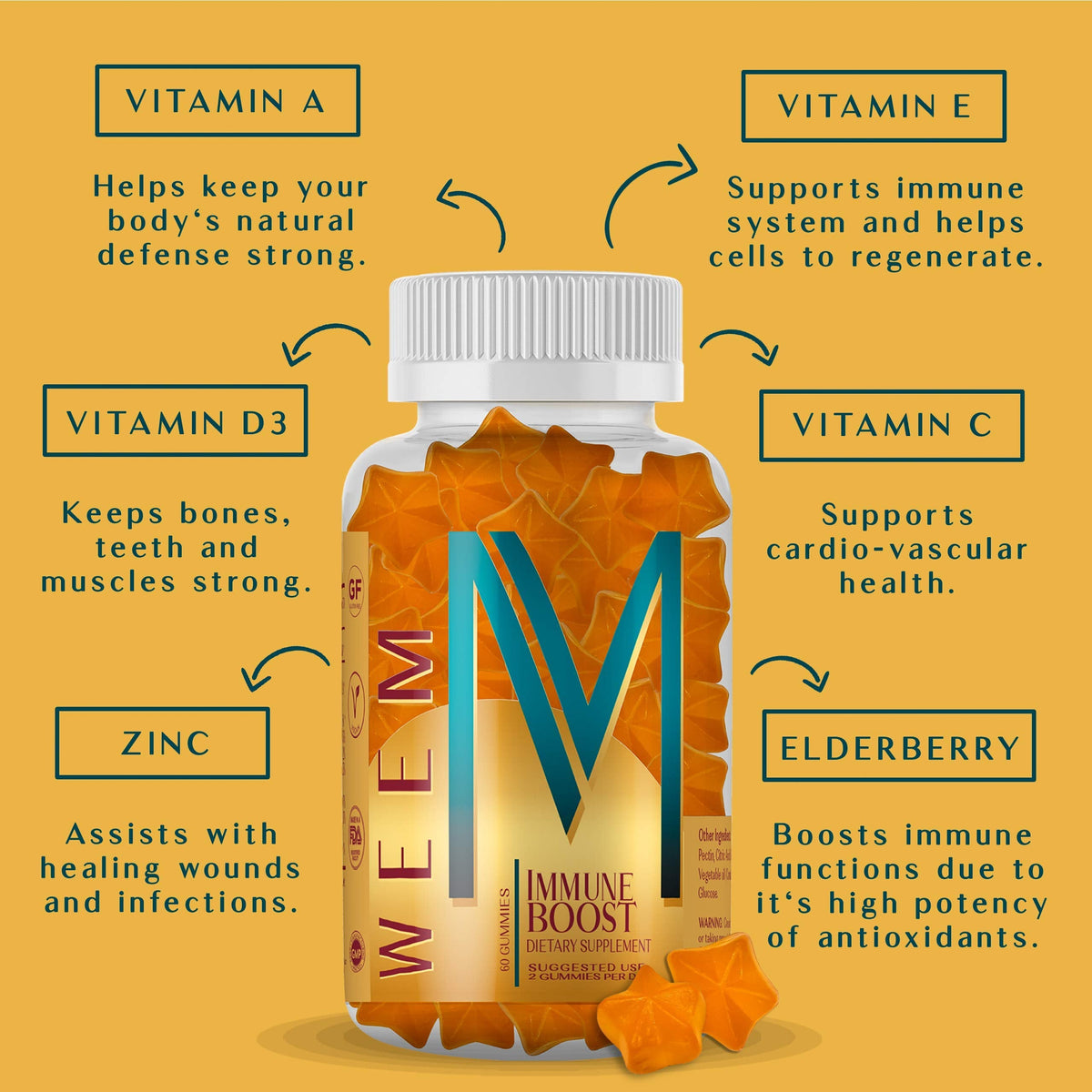 WEEM Gummies Health Bundle - 3 Pack: Apple Cider Vinegar, Hair Skin and Nails & Immune