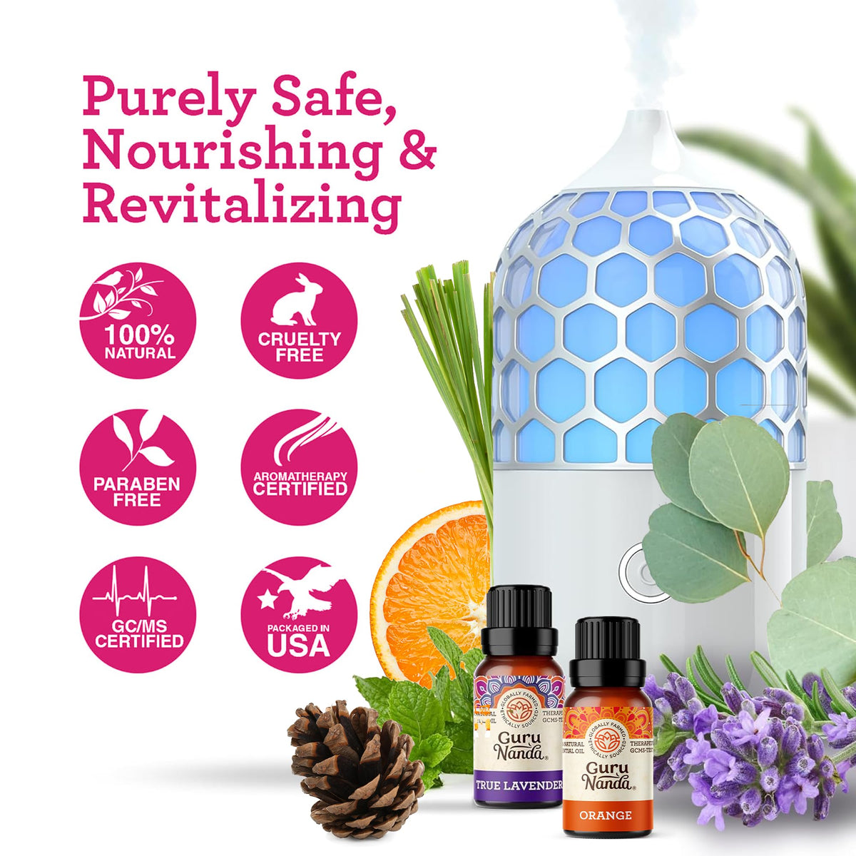 GuruNanda Essential Oils Set for Diffusers, 100% Pure, Aromatherapy, Massage, Skin Care
