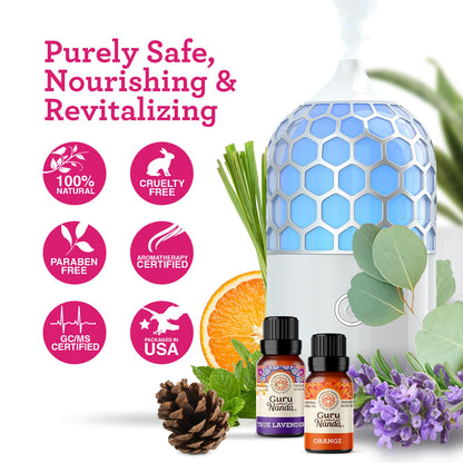 GuruNanda Essential Oils Set for Diffusers, 100% Pure, Aromatherapy, Massage, Skin Care