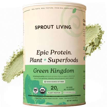 Sprout Living Epic Protein, Plant Based Protein & Superfoods Powder, Vanilla Lucuma Powder | 20 Grams Organic Protein Powder, Vegan, Non Dairy, Non-GMO, Gluten Free, Low Sugar (1 Pound, 12 Servings)