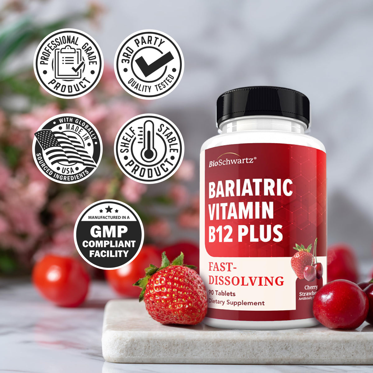 Bariatric D3 K2 Dissolvable Tablets - 90 Cherry-Strawberry Tablets