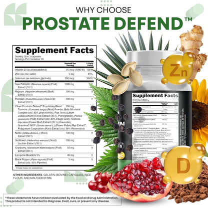 Clean Nutraceuticals Saw Palmetto Pumpkin Seed Oil Pygeum Sunflower Lecithin Stinging Nettle Cranberry - Prostate Supplements for Men with Lycopene - 90 Caps