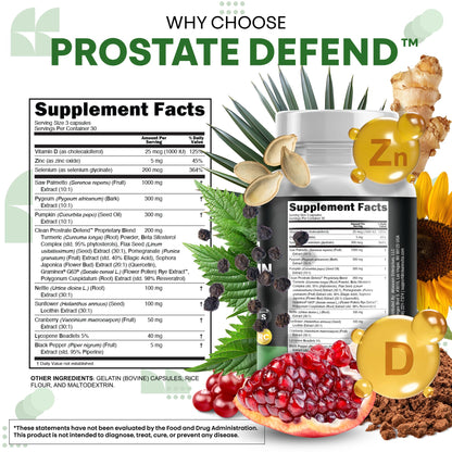 Clean Nutraceuticals Saw Palmetto Pumpkin Seed Oil Pygeum Sunflower Lecithin Stinging Nettle Cranberry - Prostate Supplements for Men with Lycopene - 90 Caps