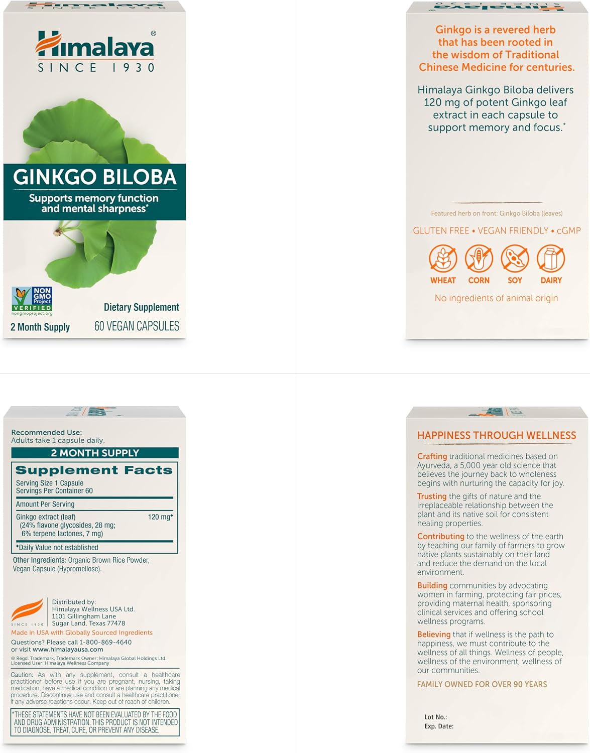 Himalaya Ginkgo Biloba Capsules, 120mg, Ginkgo Biloba Supplements for Brain Memory and Focus Support, Ginkgo Biloba Extract - Vegan, Gluten Free, 60 Capsules