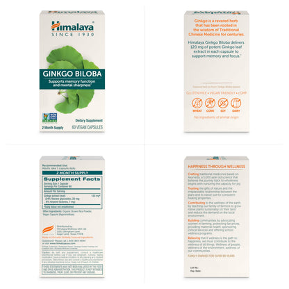 Himalaya Ginkgo Biloba Capsules, 120mg, Ginkgo Biloba Supplements for Brain Memory and Focus Support, Ginkgo Biloba Extract - Vegan, Gluten Free, 60 Capsules