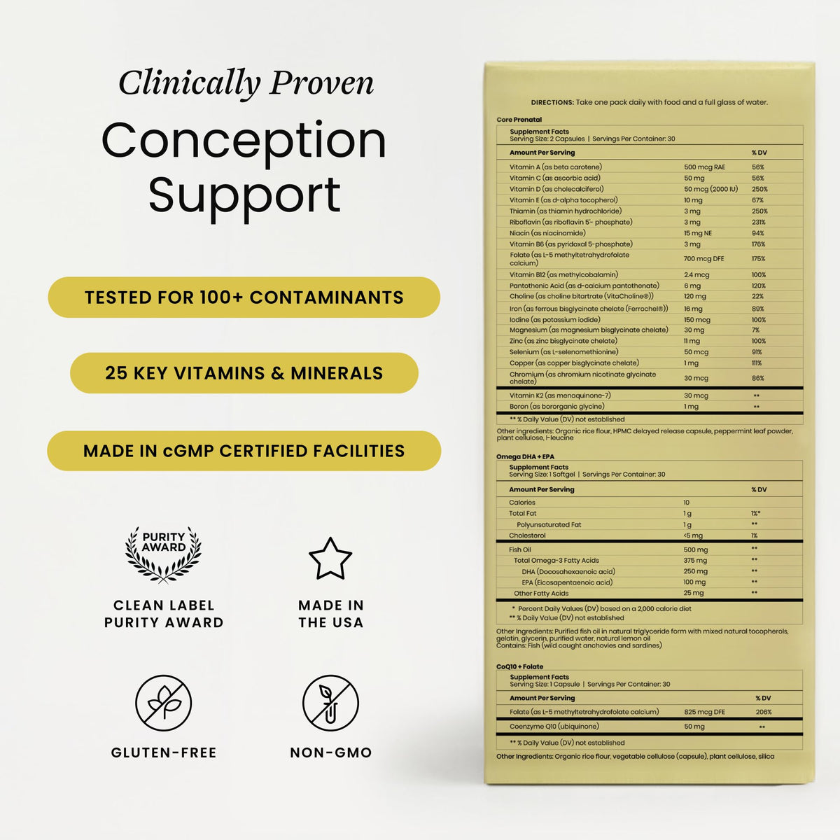 Perelel Conception Fertility Prenatal Vitamins, Folate, CoQ10 & DHA Omega 3