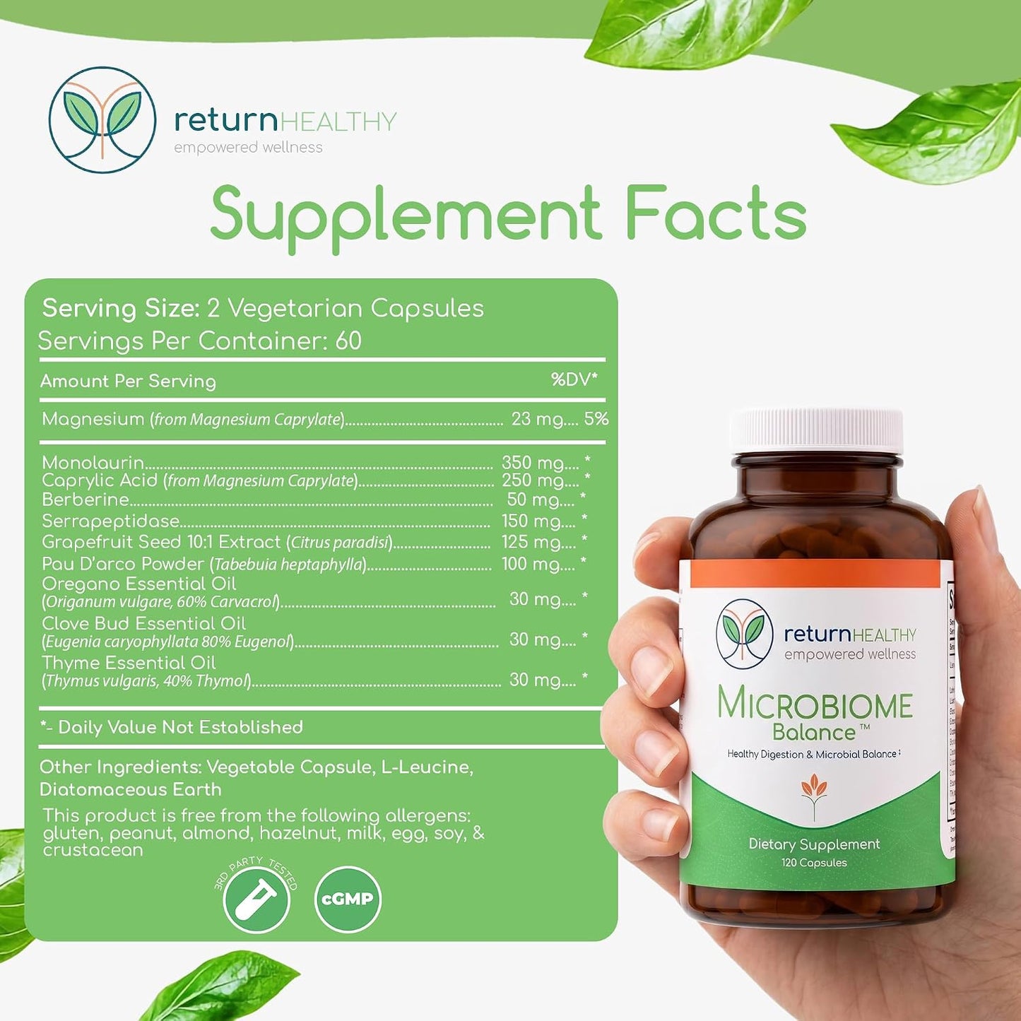 Microbiome Balance – Gut Health Supplement for Women and Men with Monolaurin & Caprylic Acid – Supports Digestive Wellness & Healthy Gut Environment – 120 Capsules