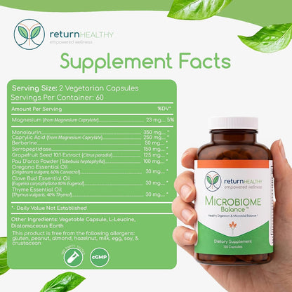 Microbiome Balance – Gut Health Supplement for Women and Men with Monolaurin & Caprylic Acid – Supports Digestive Wellness & Healthy Gut Environment – 120 Capsules