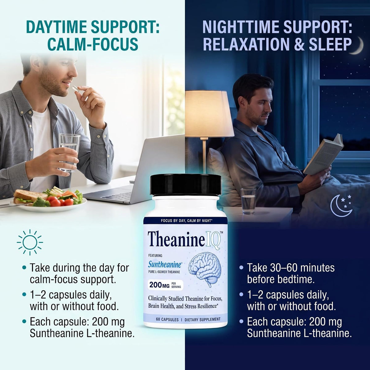 Utzy Naturals TheanineIQ | 200 mg L-Theanine | 60 Capsules