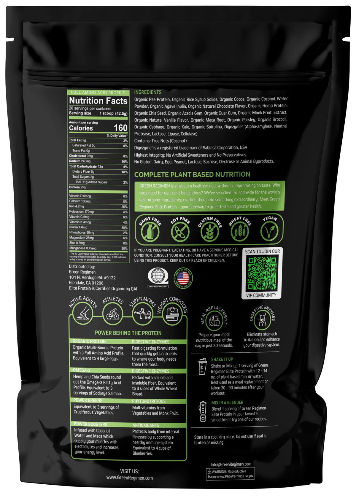 Green Regimen Elite Plant-Based Protein Powder - 25g Complete Hemp & Pea Protein