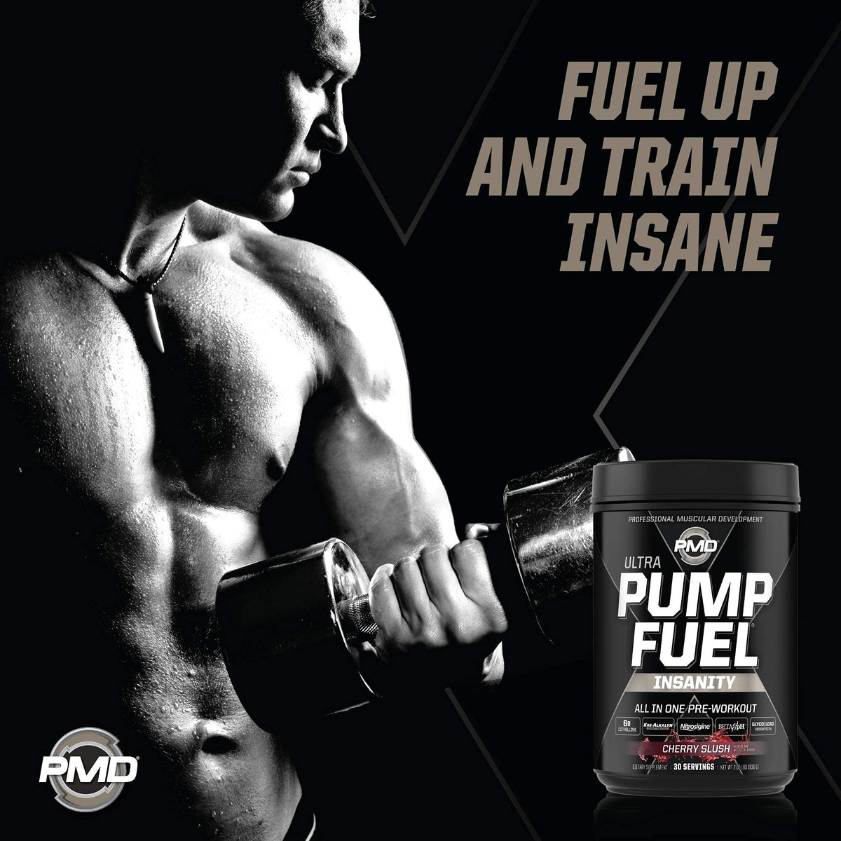 PMD Sports Ultra Pump Fuel Insanity - Pre Workout – Cherry Slush (30 Servings) Sports Omega Cuts Elite Thermogenic Fat Burner (90 Softgels)