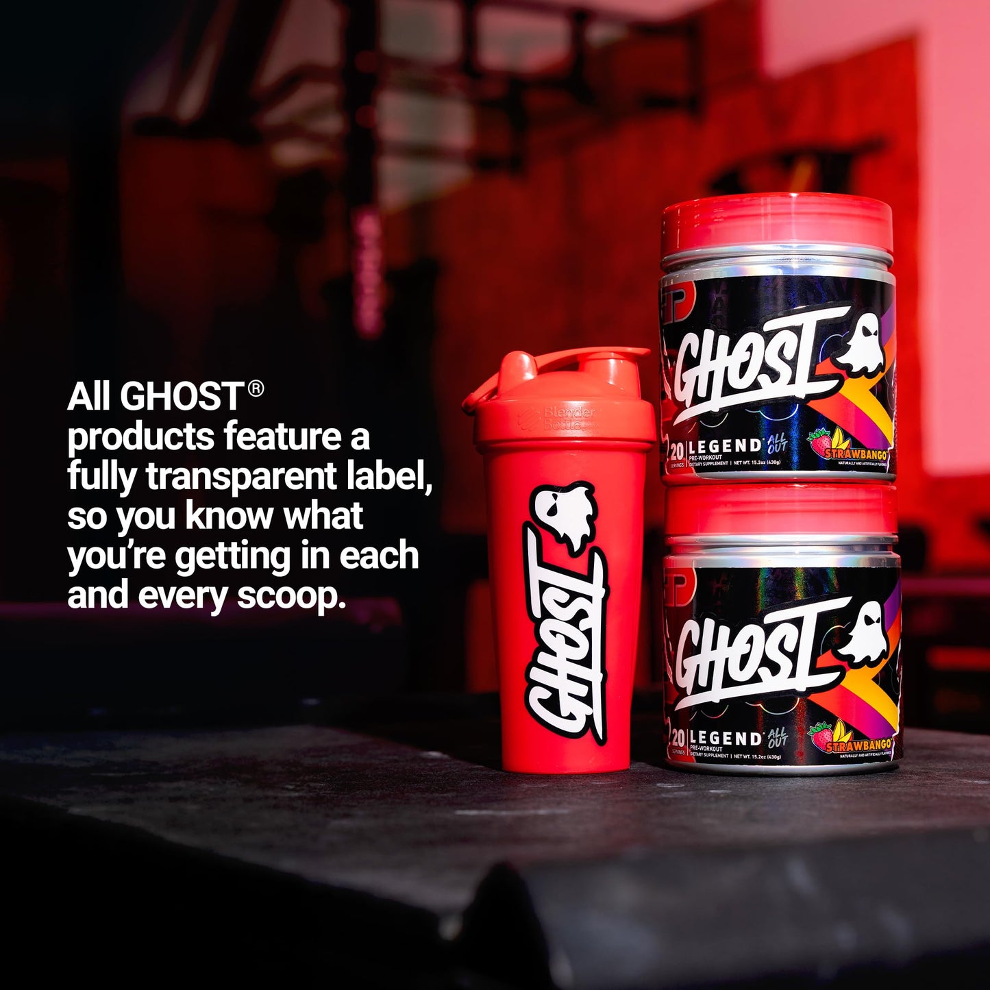 GHOST Legend All Out Pre-Workout Powder, Strawbango - 20 Servings - Preworkout Drink Mix Supplement for Men & Women - Energy & Pumps - Caffeine, Beta Alanine, Betaine, NO3-T- Sugar Free