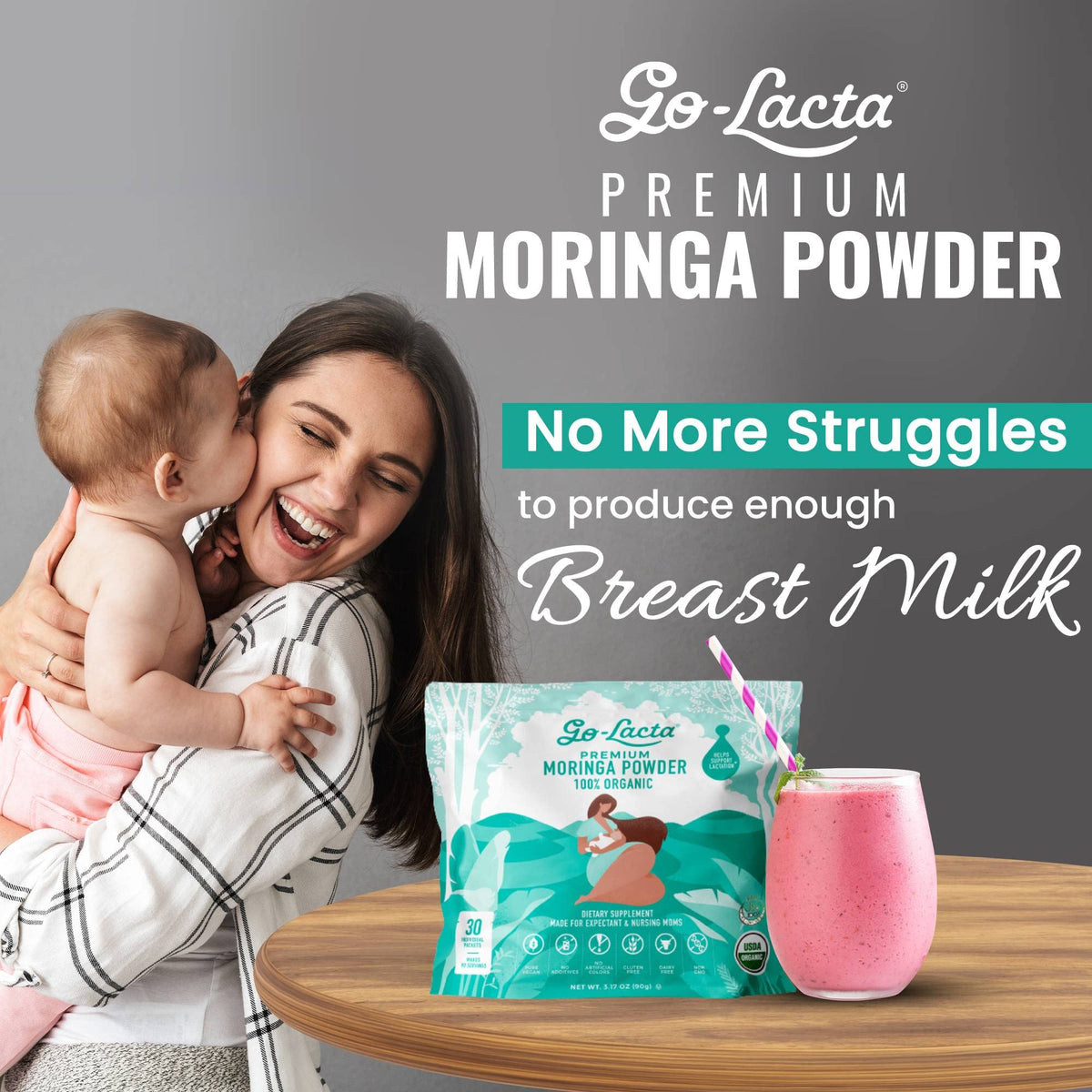 Go-Lacta® Super Moringa Powder: Boost Breast Milk Naturally! 30 3g Packets of Pure