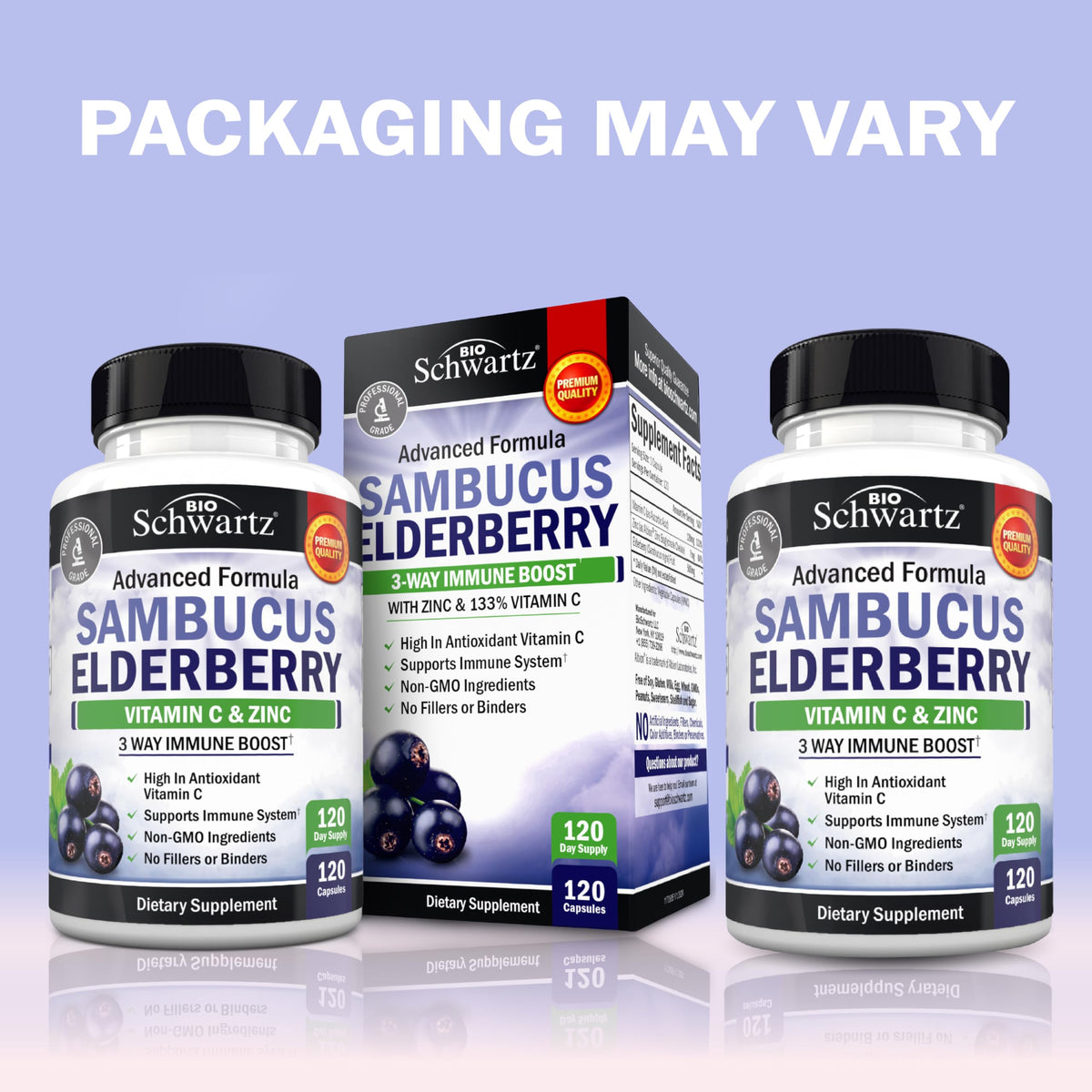 Elderberry Capsules with Zinc and Vitamin C for Adults, 60 Count