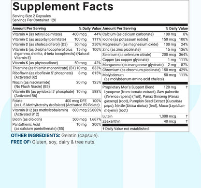Micro Ingredients Pure Methylated Multivitamin for Men, 240 Capsules | 30 Essential Nutrients with Activated B Complex & Methylfolate + Saw Palmetto, Ginseng, Maca, Lycopene, Vitamin D3 & Zinc