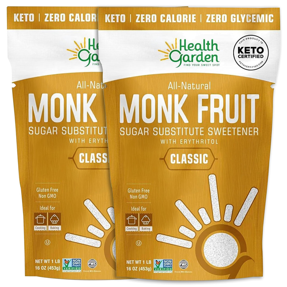 Health Garden Monk Fruit Sweetener, Golden Sugar Substitute - 2.5 lb