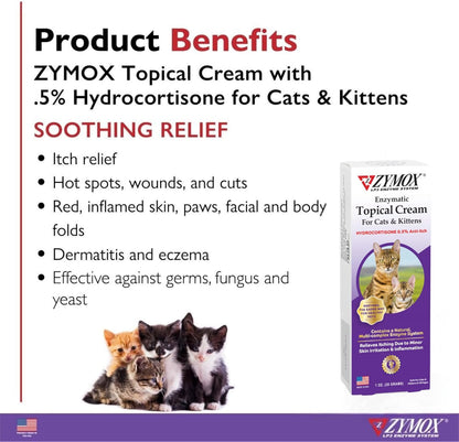Zymox Cat & Kitten Topical Cream w/ .5% hydrocortisone - 1 oz. Tube