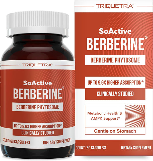 SoActive Berberine 550mg: 9.6X Higher Absorption, Clinically Studied, Optimized Phytosome | Supports Metabolism & AMPK Activation | Non-GMO, Soy-Free | Clinically Validated Dose | 60 Servings
