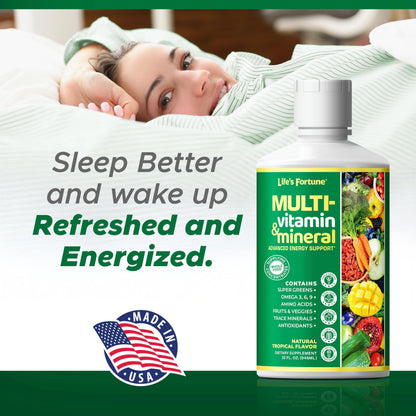 Life’s Fortune Liquid Multivitamin for Adults and Seniors – Fast Absorption Vitamins and Minerals with 90+ Nutrients for Energy and Immune Support – Easy to Digest, Sugar Free, Tropical Flavor, 32 oz
